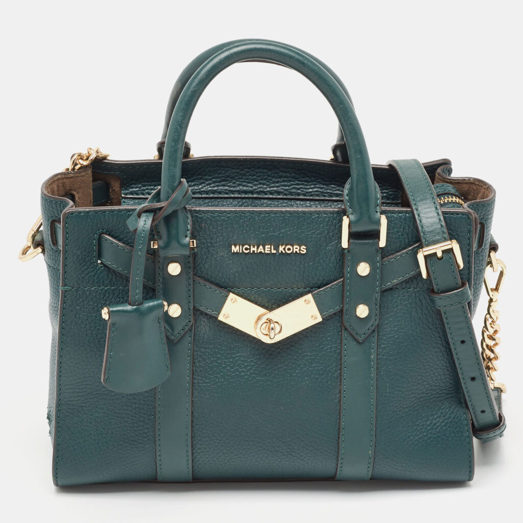 luxury-women-michael-kors-used-handbags-p944040-017 Michael Kors Dark Green Leather Nouveau Hamilton Tote