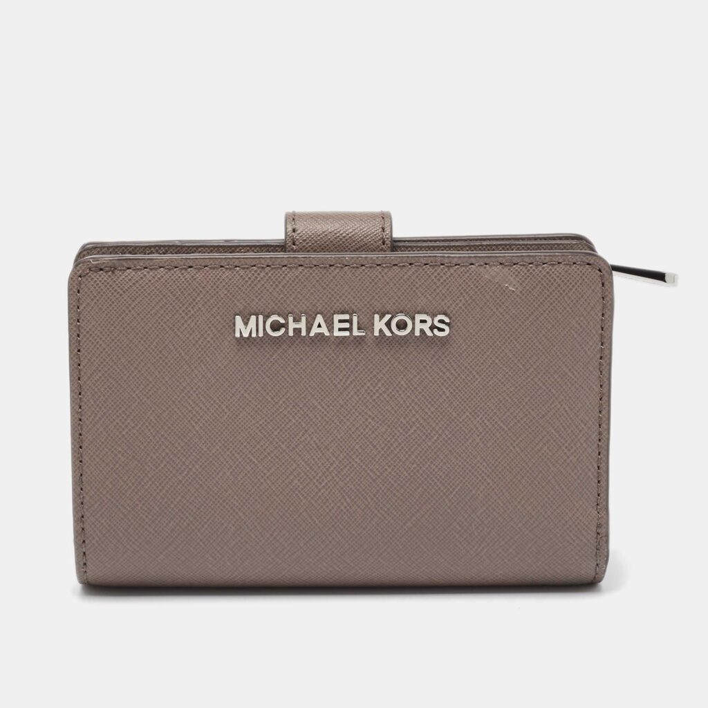 luxury-women-michael-kors-used-handbags-p966548-005 Michael Kors Grey Saffiano Leather French Compact Wallet