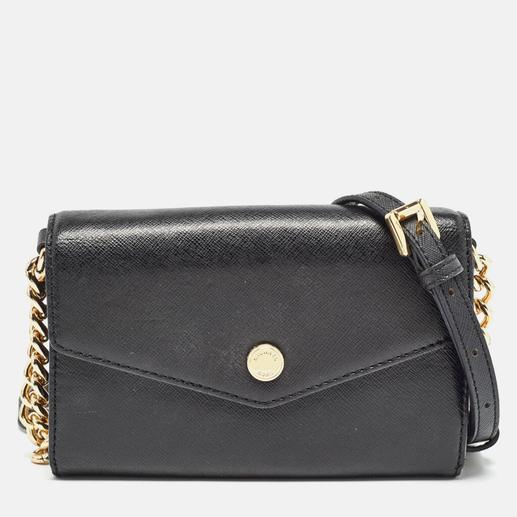 luxury-women-michael-kors-used-handbags-p981290-018 Michael Kors Black Leather Mini Envelope Crossbody Bag