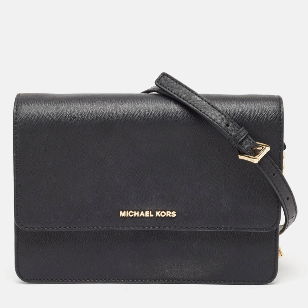 luxury-women-michael-kors-used-handbags-p990582-015 Michael Kors Black Saffiano Leather Large Daniela Crossbody Bag