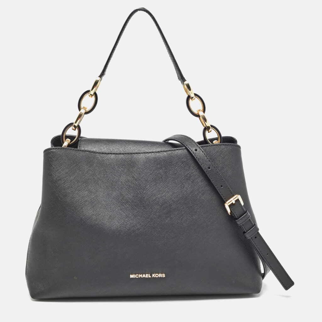 luxury-women-michael-kors-used-handbags-p995887-001 Michael Kors Black Saffiano Leather Portia Top Handle Bag