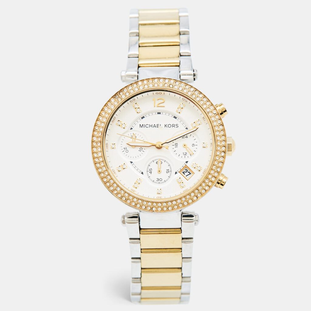 luxury-women-michael-kors-used-watches-p1102184-001 Michael Kors Silver White Dial Two-Tone Stainless Steel Parker MK5626 Women's Wristwatch 39 mm