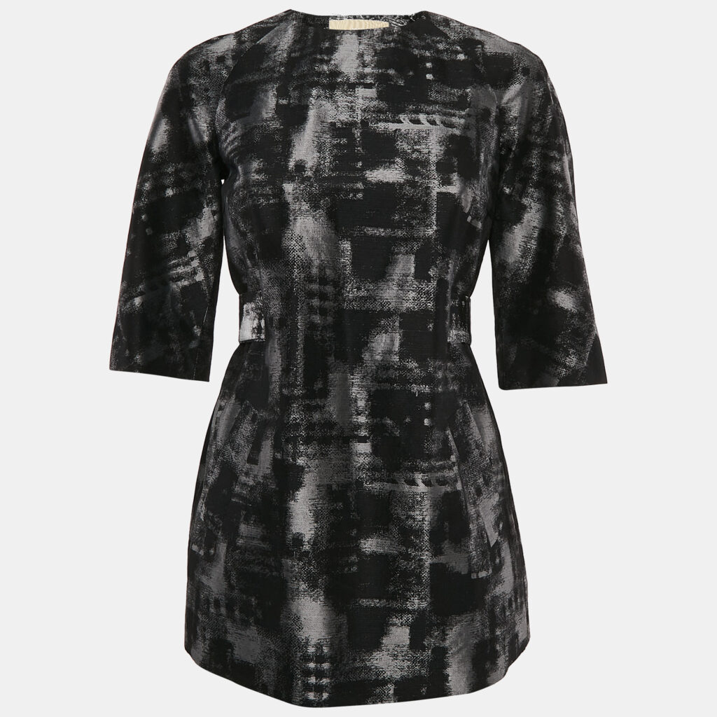 Michael Kors Black/Grey Abstract Jacquard Tunic Top S