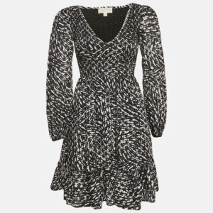 MICHAEL Michael Kors Black Broderie Anglaise Cotton Smocked Mini Dress XXS