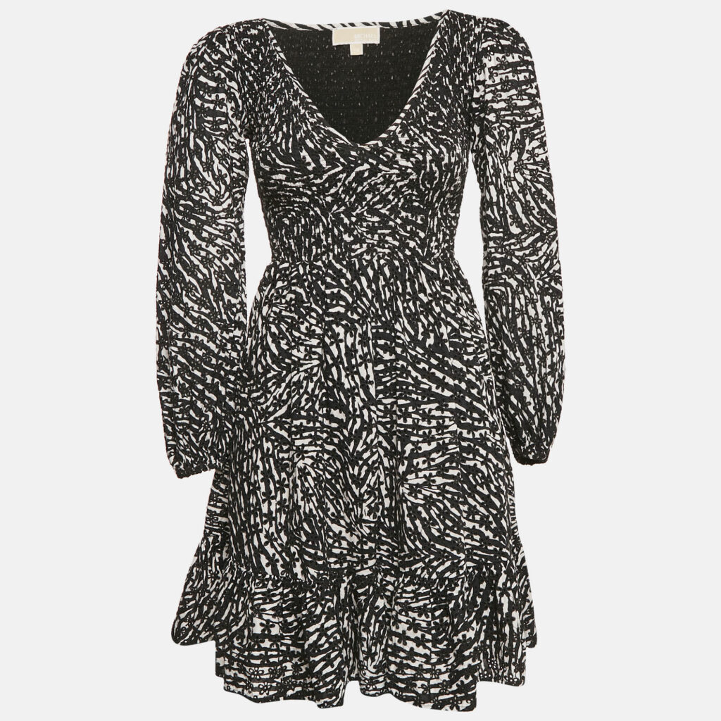 luxury-women-michael-michael-kors-used-clothes-p1153770-006 MICHAEL Michael Kors Black Broderie Anglaise Cotton Smocked Mini Dress XXS