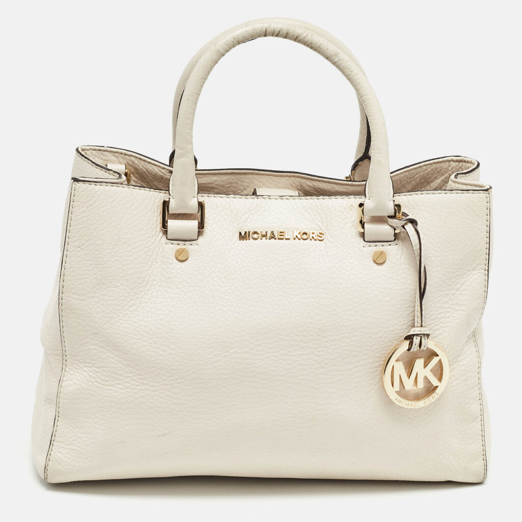 luxury-women-michael-michael-kors-used-handbags-p1009590-025 MICHAEL Michael Kors Off White Leather Middle Zip Tote