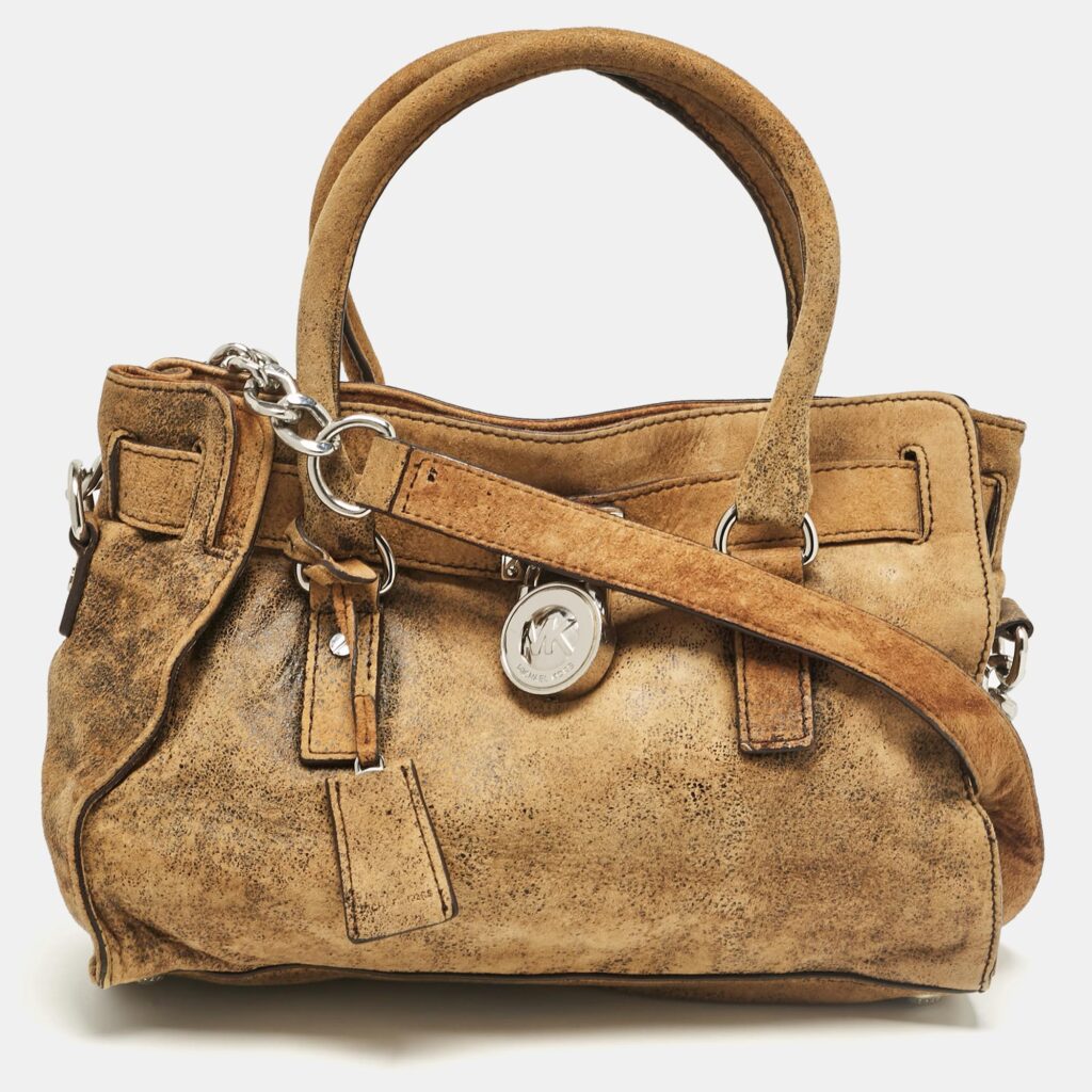 luxury-women-michael-michael-kors-used-handbags-p1035394-008 MICHAEL Michael Kors Tan/Black Alcantara East/West Hamilton Satchel