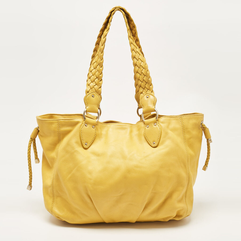 luxury-women-michael-michael-kors-used-handbags-p1040763-020 MICHAEL Michael Kors Yellow Leather Braided Drawstring Shoulder Bag