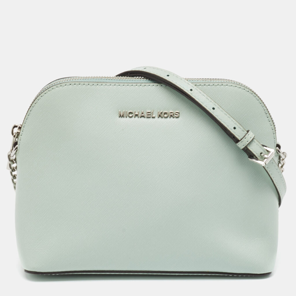 luxury-women-michael-michael-kors-used-handbags-p1045198-012 MICHAEL Michael Kors Mint Green Patent Leather Medium Cindy Dome Crossbody Bag