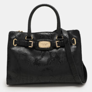 MICHAEL Michael Kors Black Python Print Leather Large East West Hamilton Tote