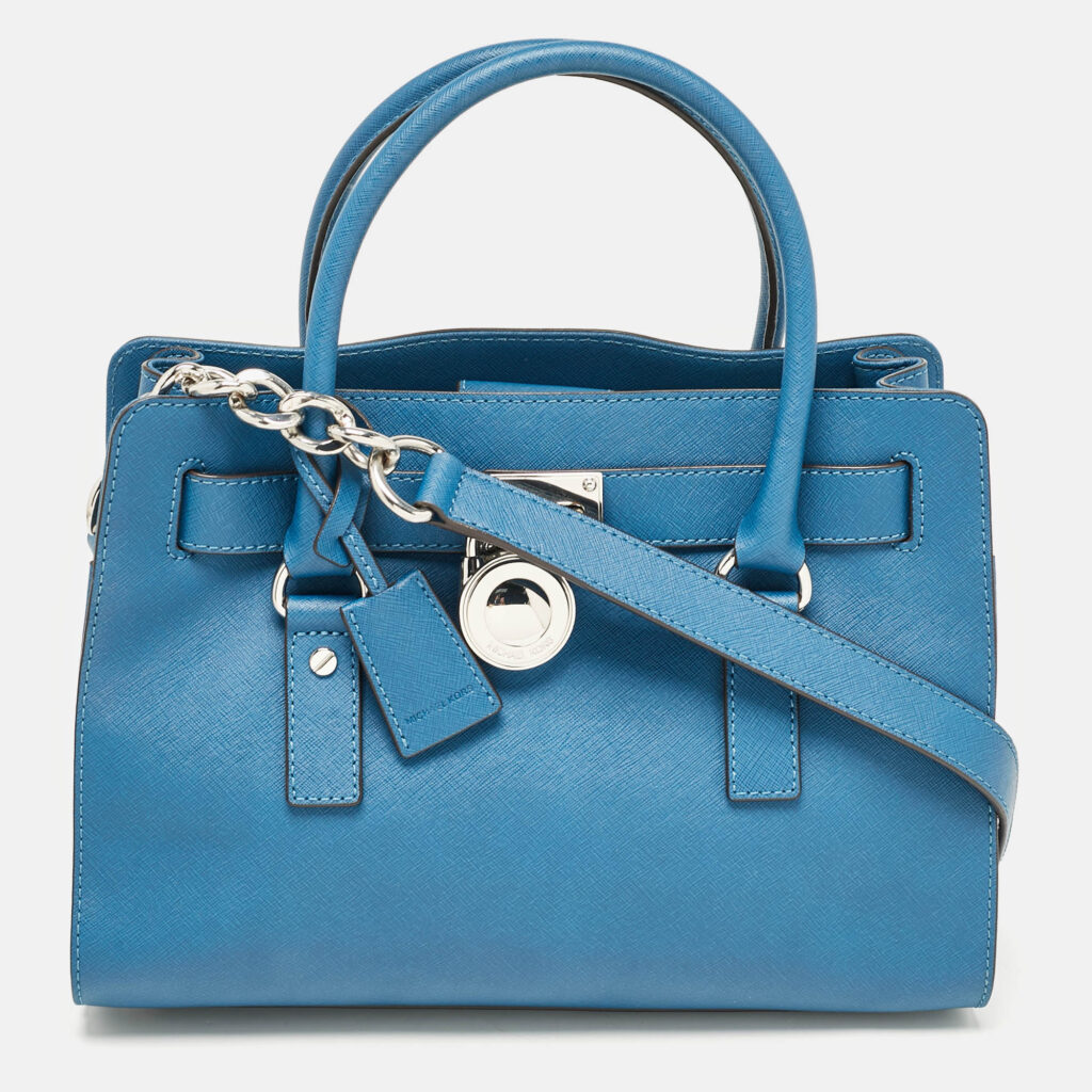 luxury-women-michael-michael-kors-used-handbags-p1092852-014 MICHAEL Michael Kors Blue Leather Medium Hamilton East West Tote