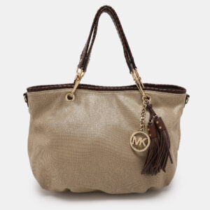 MICHAEL Michael Kors Gold Canvas and Leather Shoulder Bag