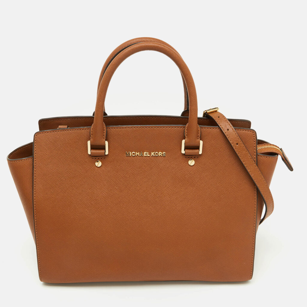 luxury-women-michael-michael-kors-used-handbags-p1093463-013 MICHAEL Michael Kors Brown Saffiano Leather Large Selma Satchel