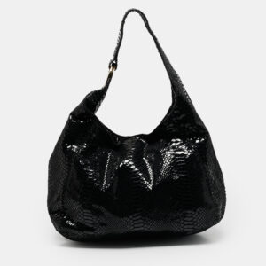 MICHAEL Michael Kors Black Python Effect Alcantara Fulton Hobo