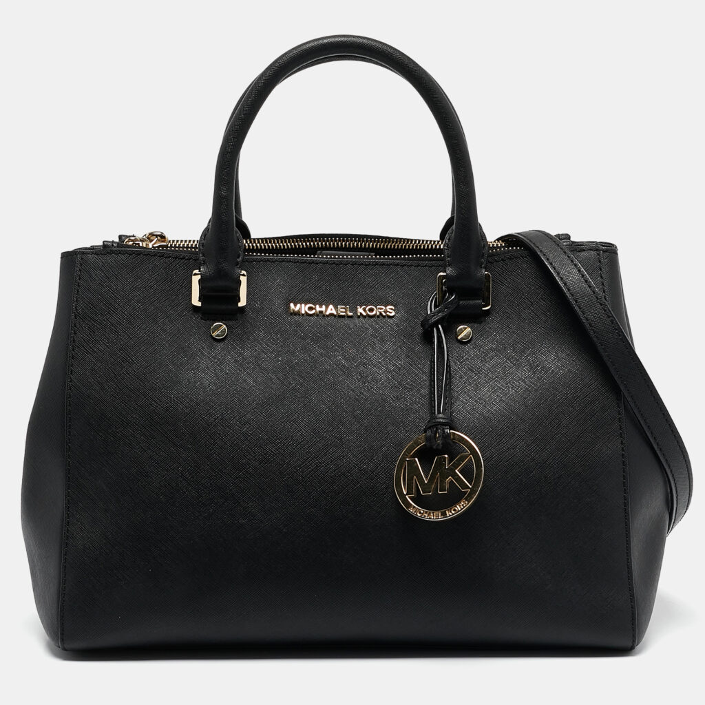luxury-women-michael-michael-kors-used-handbags-p1100212-017 MICHAEL Michael Kors Black Leather Medium Sutton Tote