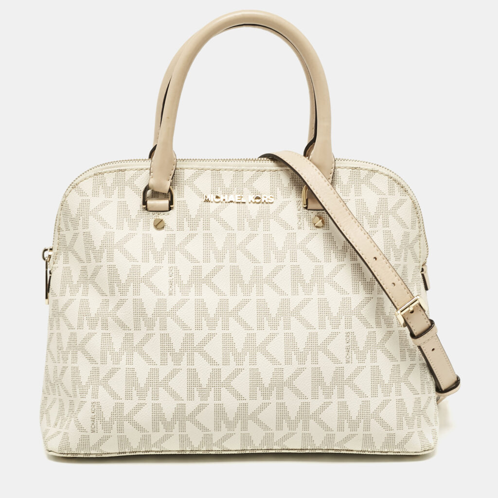 luxury-women-michael-michael-kors-used-handbags-p1108599-003 MICHAEL Michael Kors White Signature Coated Canvas Large Cindy Dome Bag