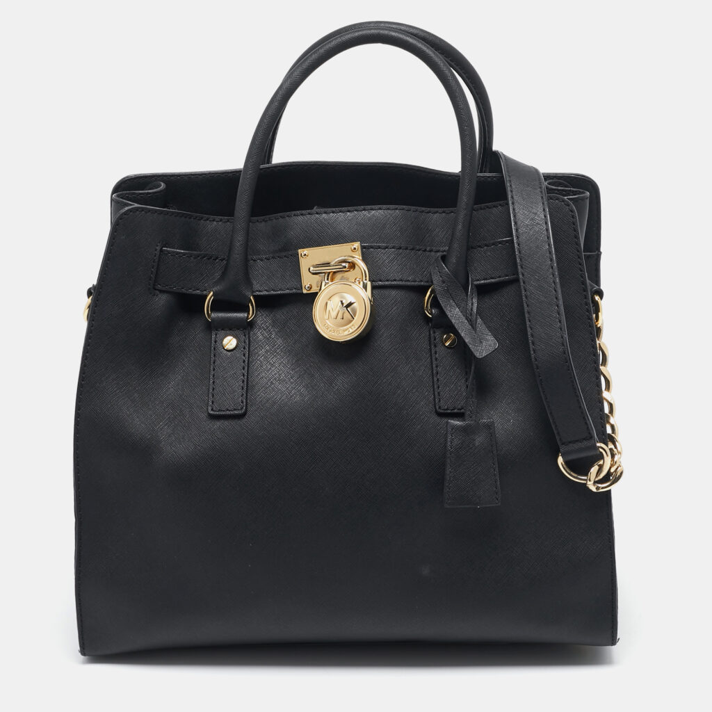 luxury-women-michael-michael-kors-used-handbags-p1113671-019 MICHAEL Michael Kors Black Leather Large North South Hamilton Tote