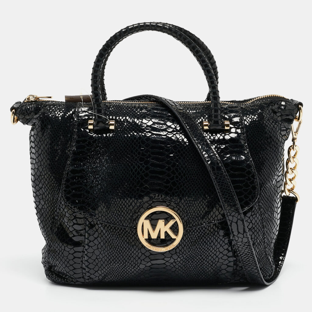 luxury-women-michael-michael-kors-used-handbags-p1117185-014 MICHAEL Michael Kors Black Python Embossed Fulton Satchel