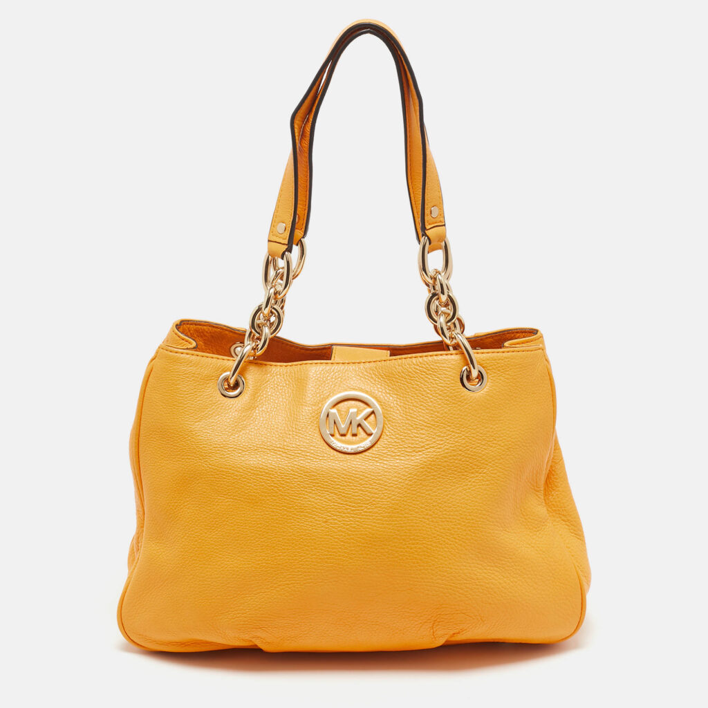 luxury-women-michael-michael-kors-used-handbags-p1117457-015 MICHAEL Michael Kors Dark Yellow Leather Fulton Chain Tote