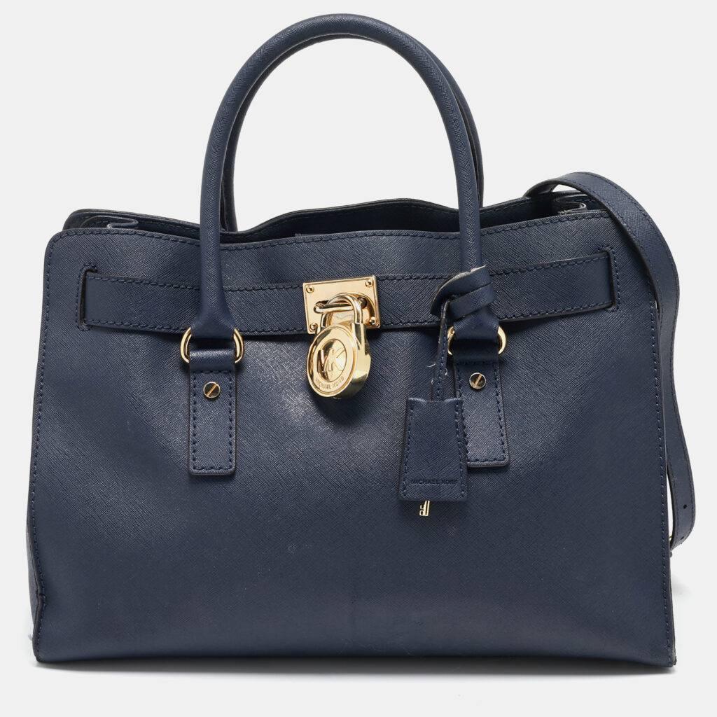 luxury-women-michael-michael-kors-used-handbags-p1132701-006 MICHAEL Michael Kors Navy Blue Leather Large East West Hamilton Tote