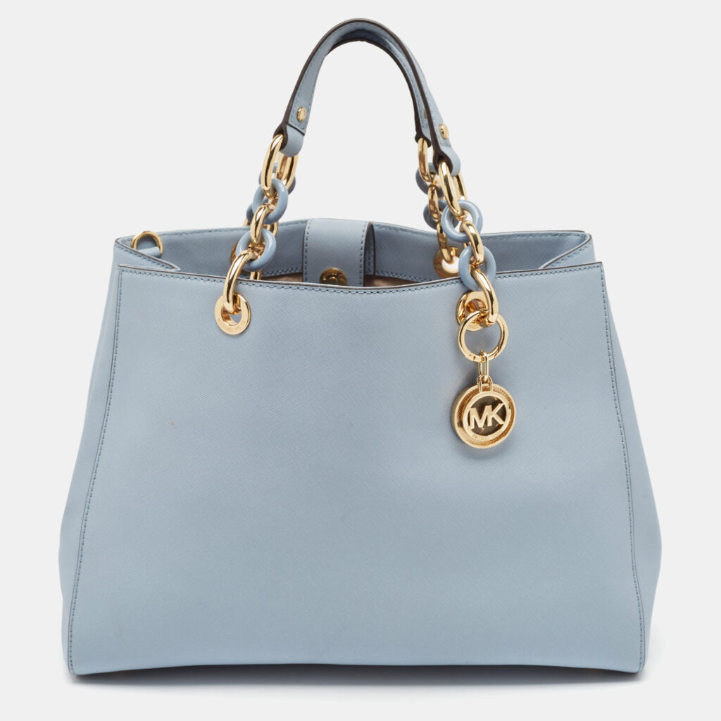 luxury-women-michael-michael-kors-used-handbags-p1132850-001 MICHAEL Michael Kors Light Blue Saffiano Leather Large Cynthia Tote