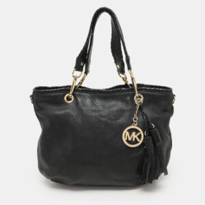 michael michael kors black leather tassel satchel