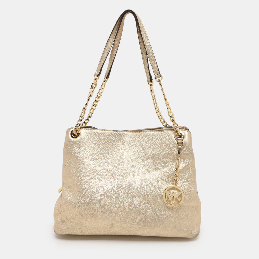 luxury-women-michael-michael-kors-used-handbags-p1135878-001.jpg MICHAEL Michael Kors Gold Leather Jet Set Chain Tote