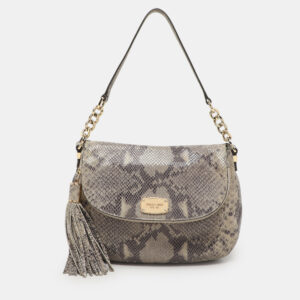 michael michael kors grey python embossed leather shoulder bag