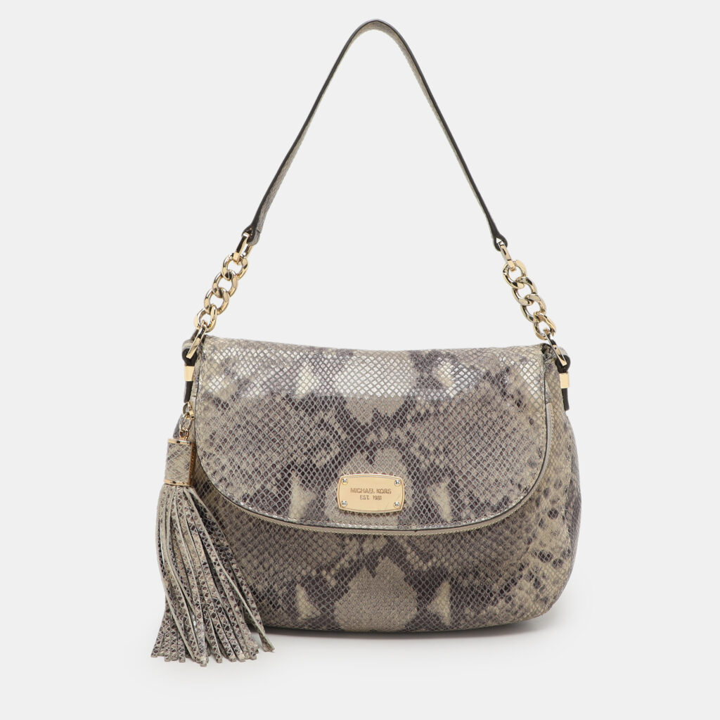 luxury-women-michael-michael-kors-used-handbags-p1136077-001.jpg MICHAEL Michael Kors Grey Python Embossed Leather Shoulder Bag