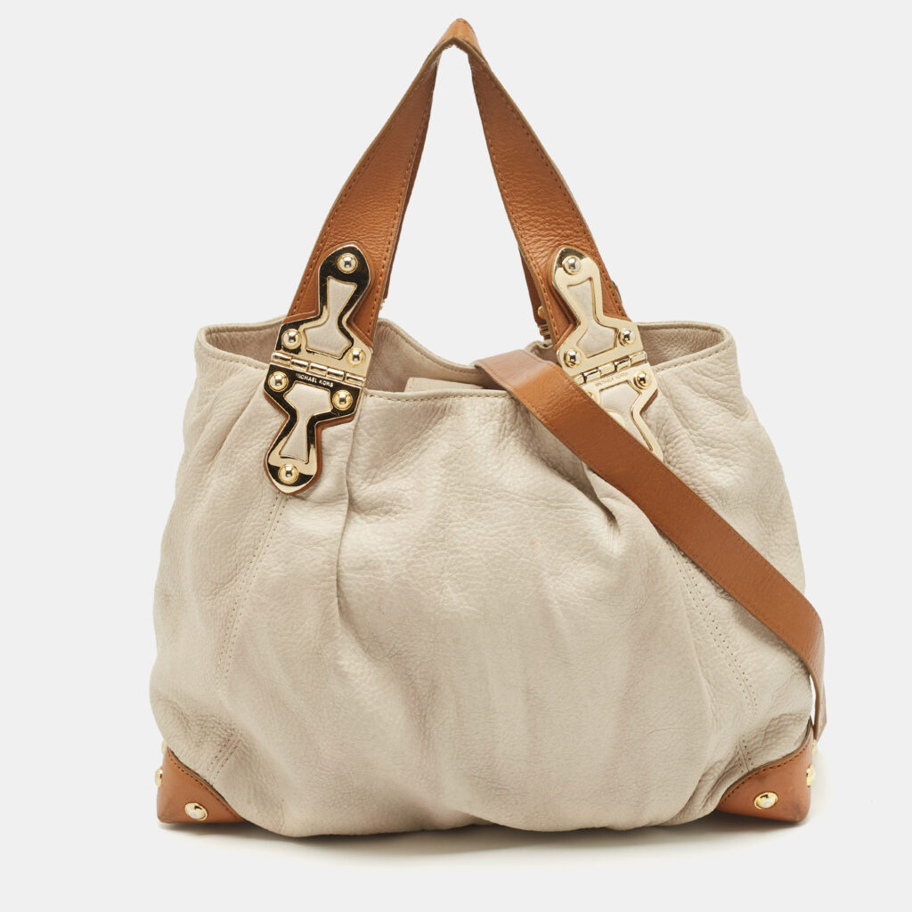 luxury-women-michael-michael-kors-used-handbags-p1142583-012 MICHAEL Michael Kors Off White/Brown Leather Shoulder Bag