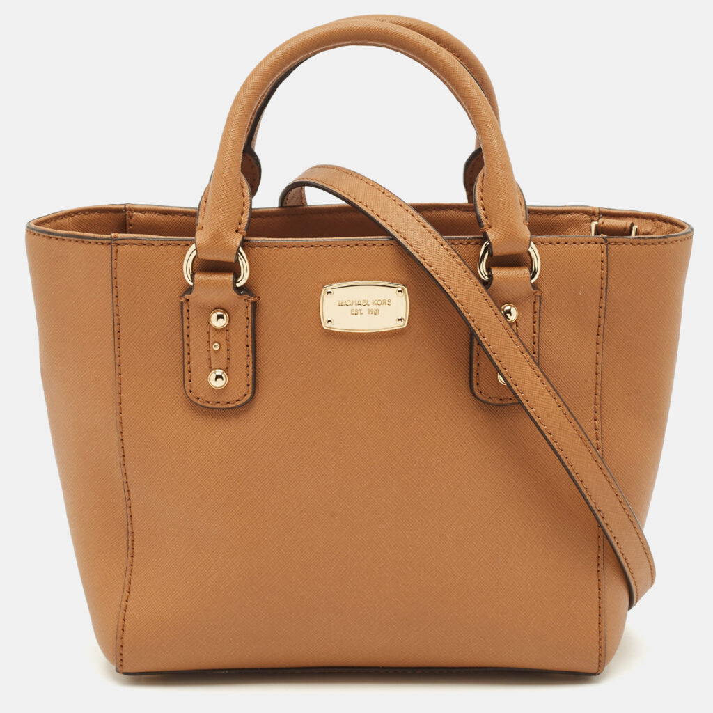 luxury-women-michael-michael-kors-used-handbags-p1142589-012 MICHAEL Michael Kors Brown Saffiano Leather Mini Kellen Tote