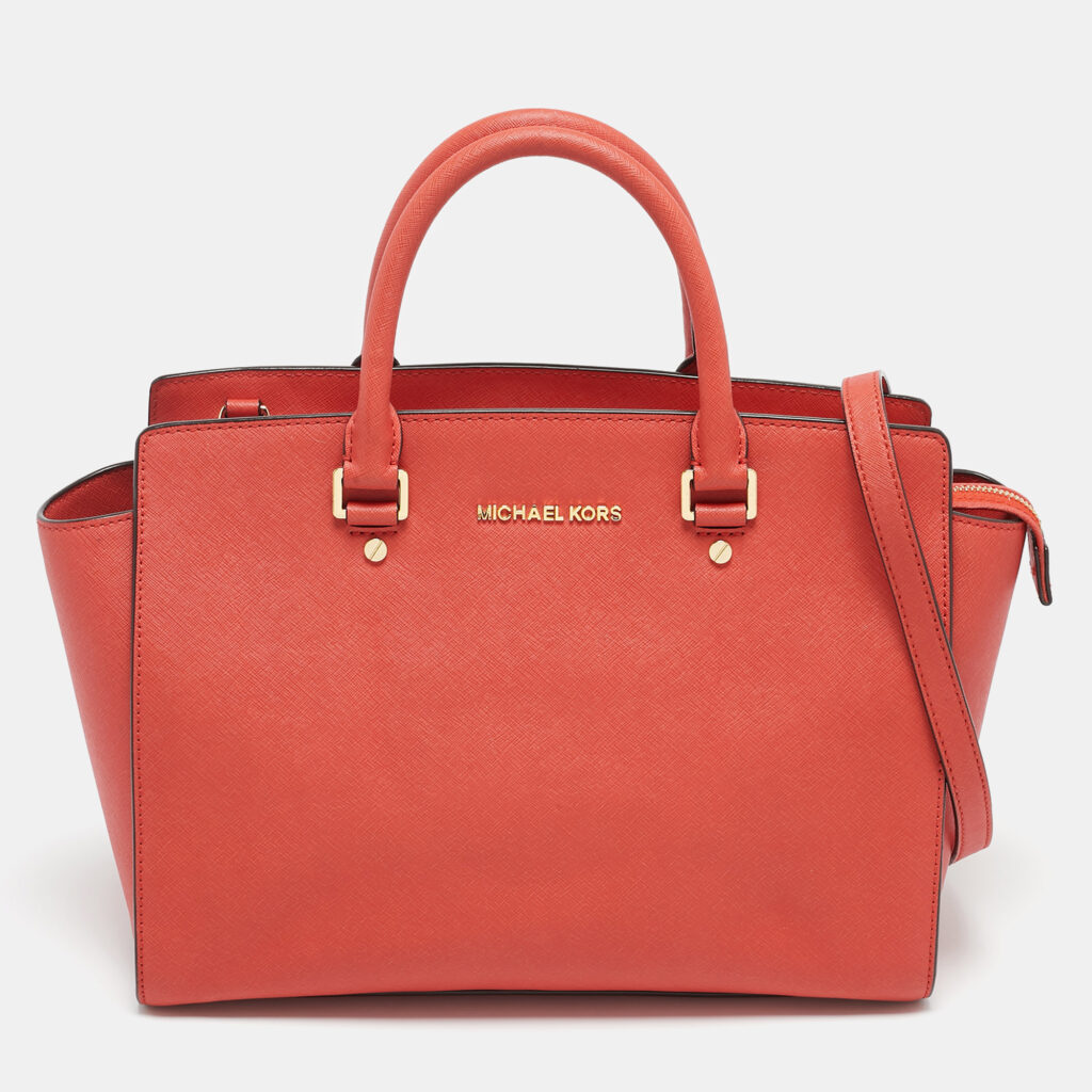 luxury-women-michael-michael-kors-used-handbags-p1146040-007 MICHAEL Michael Kors Red Saffiano Leather Large Selma Satchel