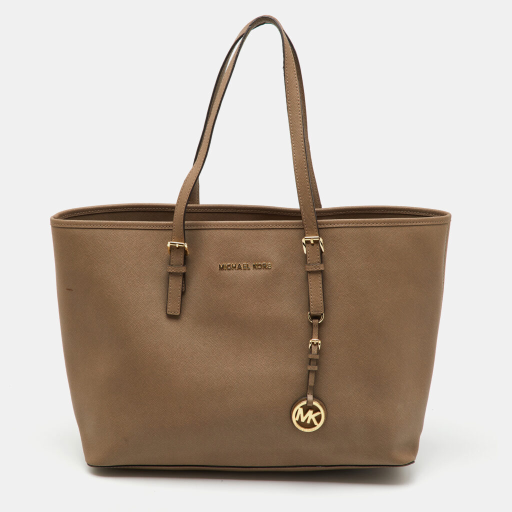 luxury-women-michael-michael-kors-used-handbags-p1149798-006 MICHAEL Michael Kors Taupe Beige Saffiano Leather Large Jet Set Tote