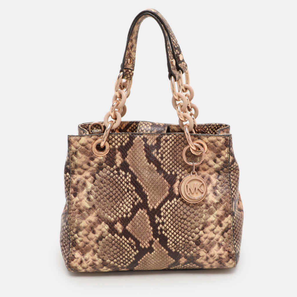 luxury-women-michael-michael-kors-used-handbags-p1154058-001 MICHAEL Michael Kors Brown Python Embossed Leather Small Cynthia Satchel