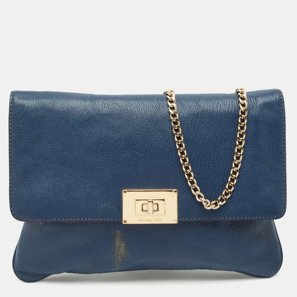 luxury-women-michael-michael-kors-used-handbags-p1155932-014 MICHAEL Michael Kors Blue Leather Turnlock Chain Shoulder Bag