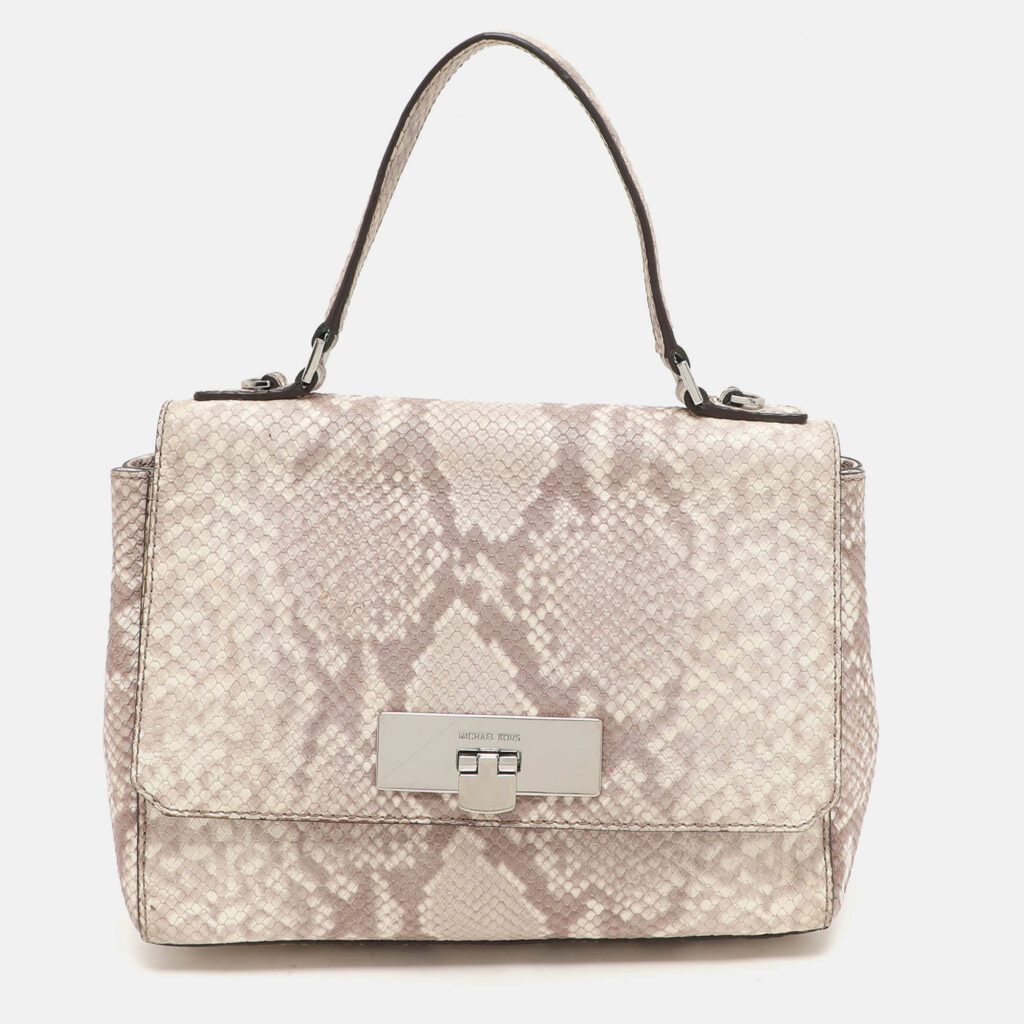 luxury-women-michael-michael-kors-used-handbags-p1156119-024 MICHAEL Michael Kors Grey/White Python Embossed Leather Callie Top Handle Bag