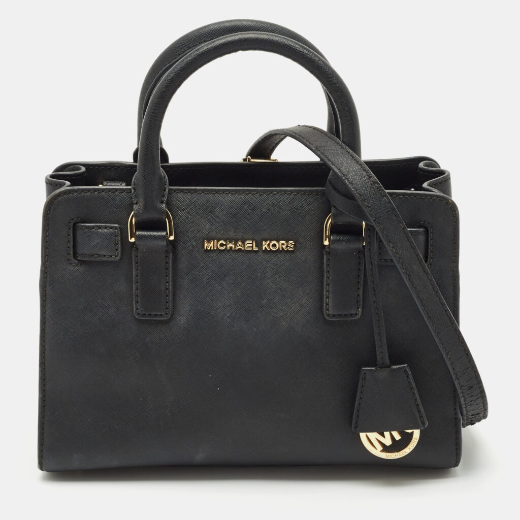 luxury-women-michael-michael-kors-used-handbags-p1160091-007 MICHAEL Michael Kors Black Saffiano Leather Small Dillon Tote