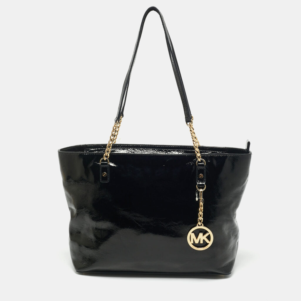 luxury-women-michael-michael-kors-used-handbags-p1169267-004 MICHAEL Michael Kors Black Patent Leather Jet Set Chain Tote