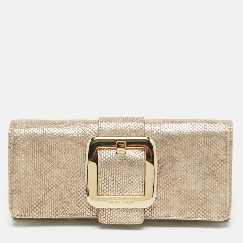 luxury-women-michael-michael-kors-used-handbags-p1169293-006 MICHAEL Michael Kors Bronze Snake Effect Suede Large Sutton Clutch