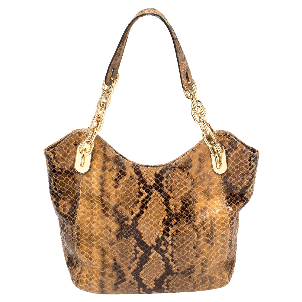 luxury-women-michael-michael-kors-used-handbags-p397215-009 MICHAEL Michael Kors Brown Snakeskin Effect Leather Lilly Hobo