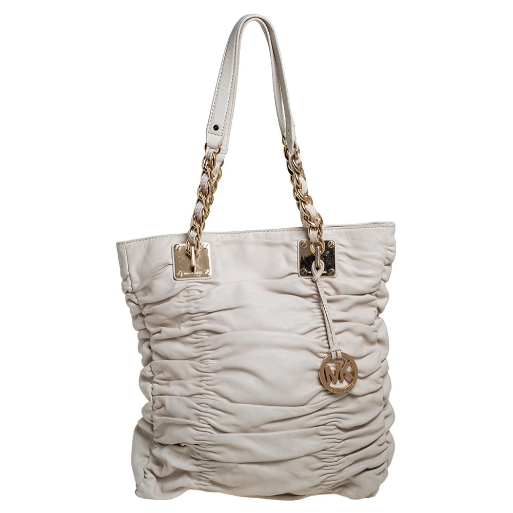 luxury-women-michael-michael-kors-used-handbags-p399537-011 MICHAEL Michael Kors White Pleated Leather Chain Tote