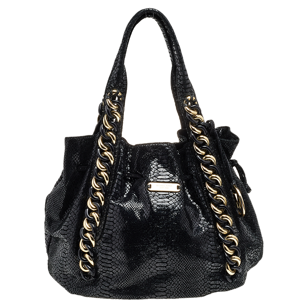luxury-women-michael-michael-kors-used-handbags-p500865-011-2 MICHAEL Michael Kors Black Python Embossed Leather Tote
