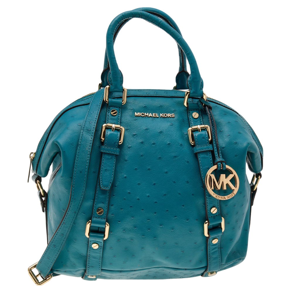 luxury-women-michael-michael-kors-used-handbags-p570609-005 MICHAEL Michael Kors Blue Ostrich Embossed Leather Tote