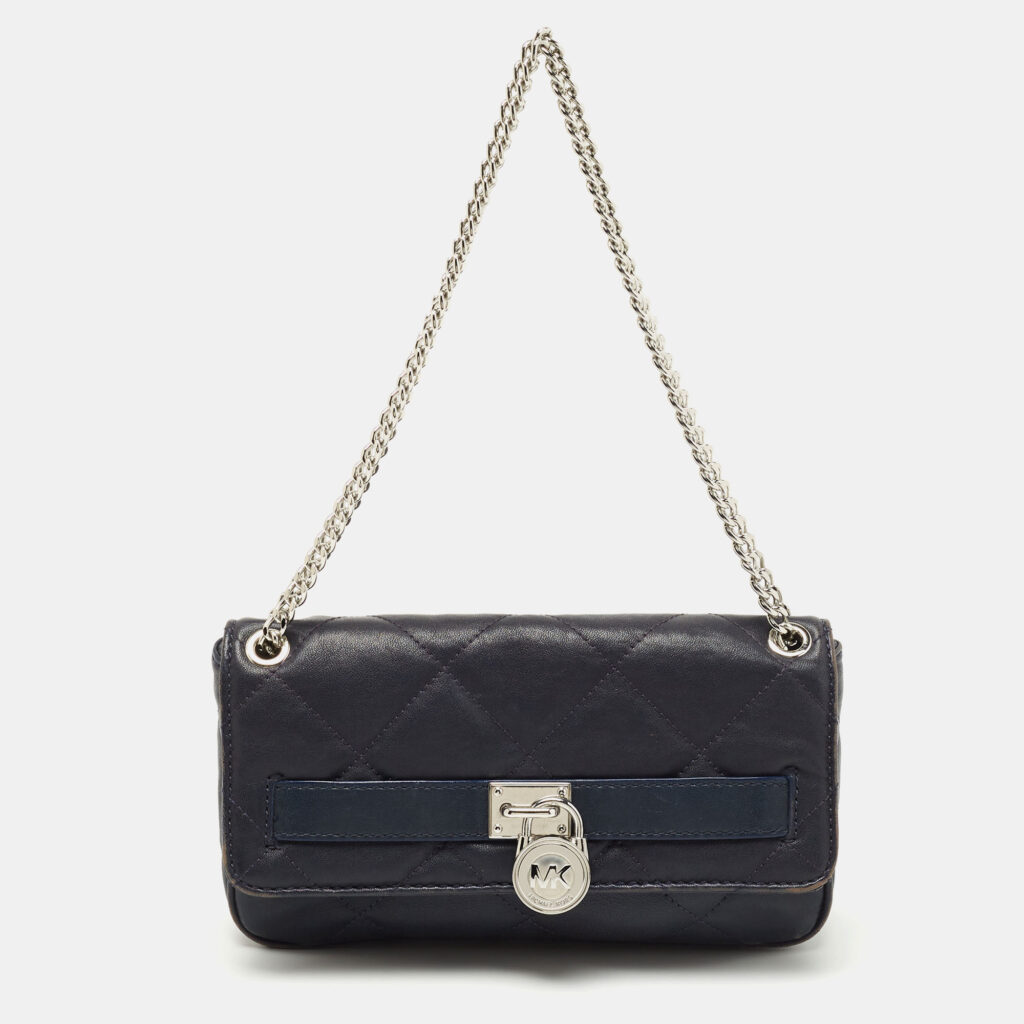 luxury-women-michael-michael-kors-used-handbags-p770694-003 Michael Kors Navy Blue Quilted Leather Hamilton Chain Shoulder Bag