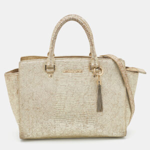 MICHAEL Michael Kors Gold Snakeskin Embossed Leather Large Selma Satchel