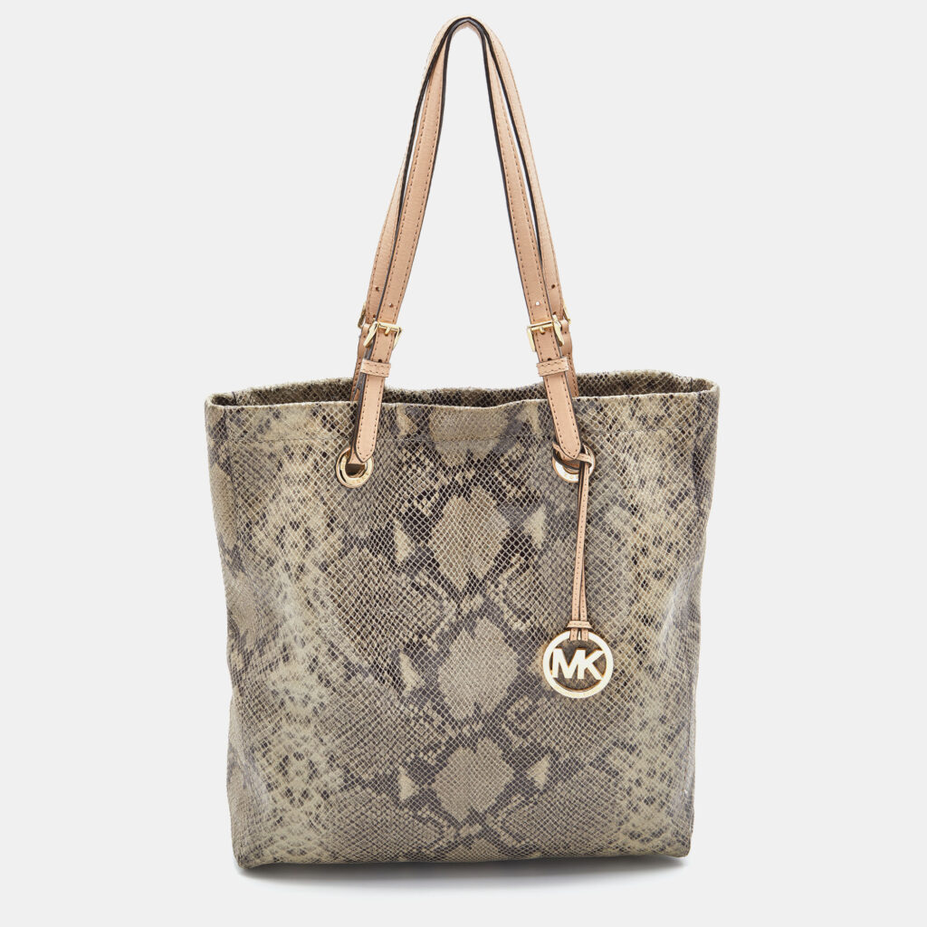 luxury-women-michael-michael-kors-used-handbags-p822200-008 Michael Michael Kors Beige/Grey Python Effect Leather North South Tote