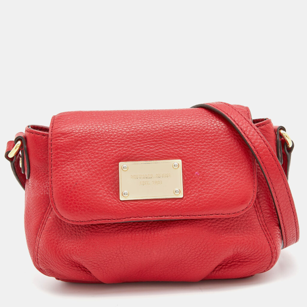 luxury-women-michael-michael-kors-used-handbags-p828037-002 MICHAEL Michael Kors Red Leather Flap Crossbody Bag