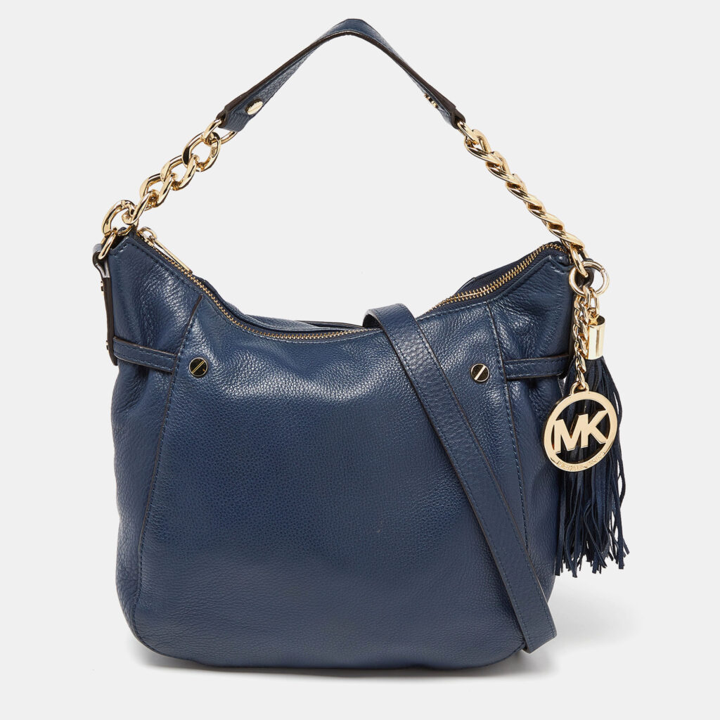 luxury-women-michael-michael-kors-used-handbags-p910595-012 MICHAEL Michael Kors Dark Blue Leather Tassel Hobo