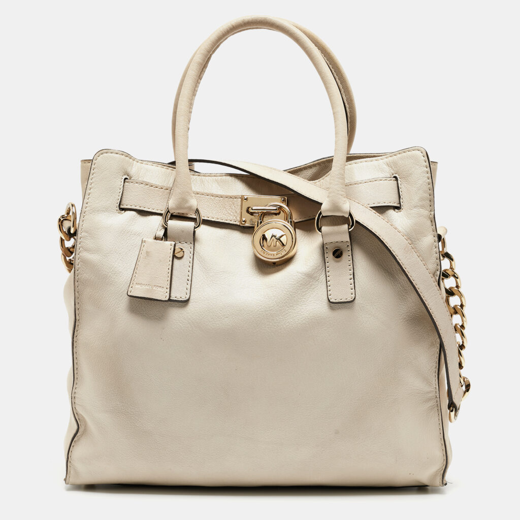 luxury-women-michael-michael-kors-used-handbags-p923404-002 MICHAEL Michael Kors Light Beige Leather Large Hamilton North South Tote