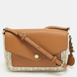 MICHAEL Michael Kors Beige/Brown Signature Coated Canvas and Leather Greenwhich Shoulder Bag